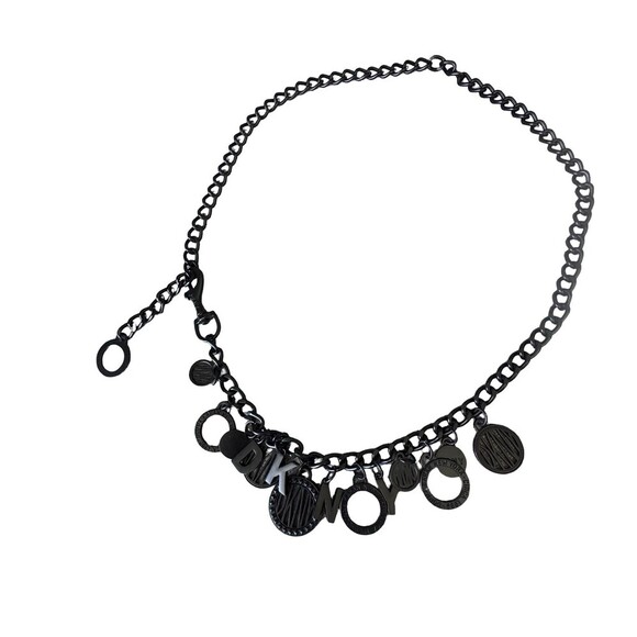 DKNY vintage Subway Token Logo Black Metal Chain Charm Belt 42\